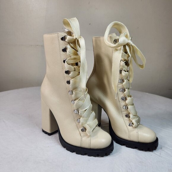 SCHUTZ Women's Boots Leather Zara Lace Up  Combat Block Heel Size 6.5 B - Picture 1 of 14